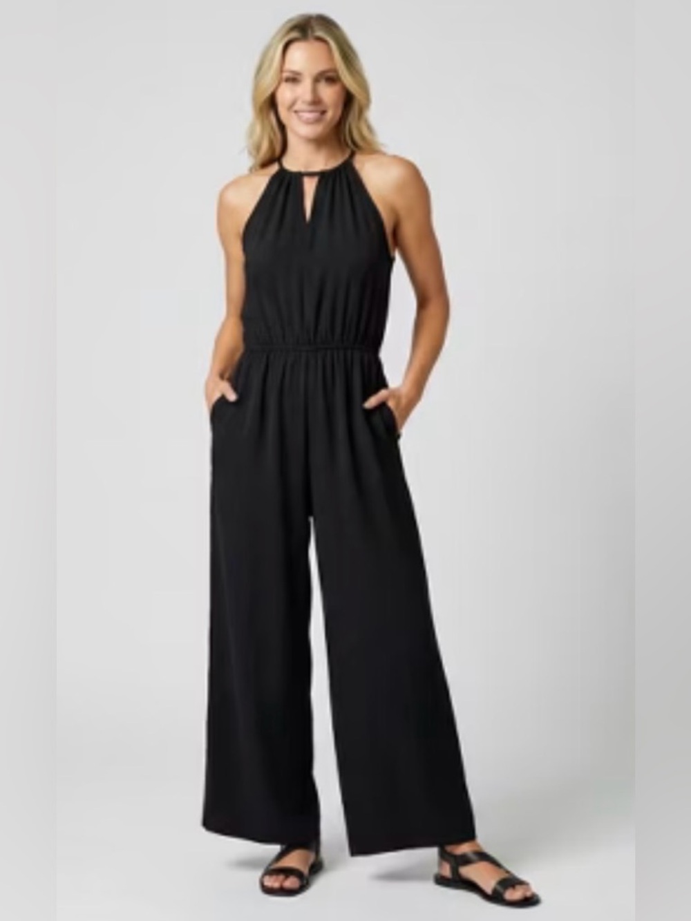 GOLDRAY Black Halter Neck Wide Leg Jumpsuit - Size L